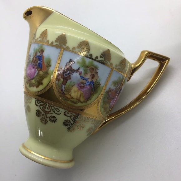 Covered Sugar And Creamer NC West Germany Hand Painted Love Story Courting Scene - Picture 2 of 11